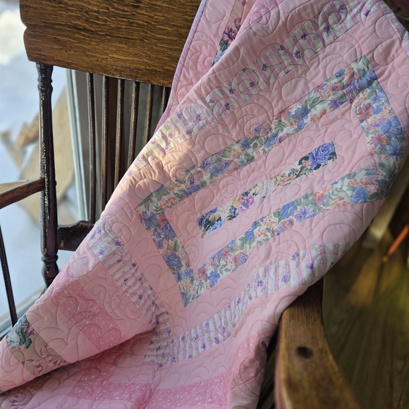 Homemade Never Used Floral Pink Quilted Baby Blanket  36Wx46L - Picture 2 of 7